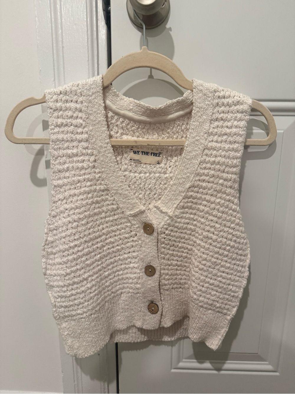 We The Free Cream Textured Knit Button Vest